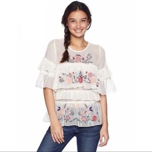 Vintage America‎ Blues Embroidered Floral Blouse/Romantic/Cottagecore Size M